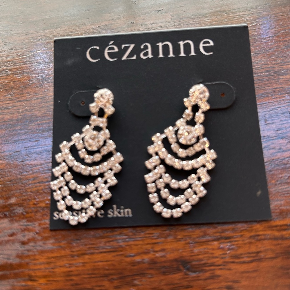 Cezanne Silver Statement Chandelier Earrings with CZ Stones New on Card